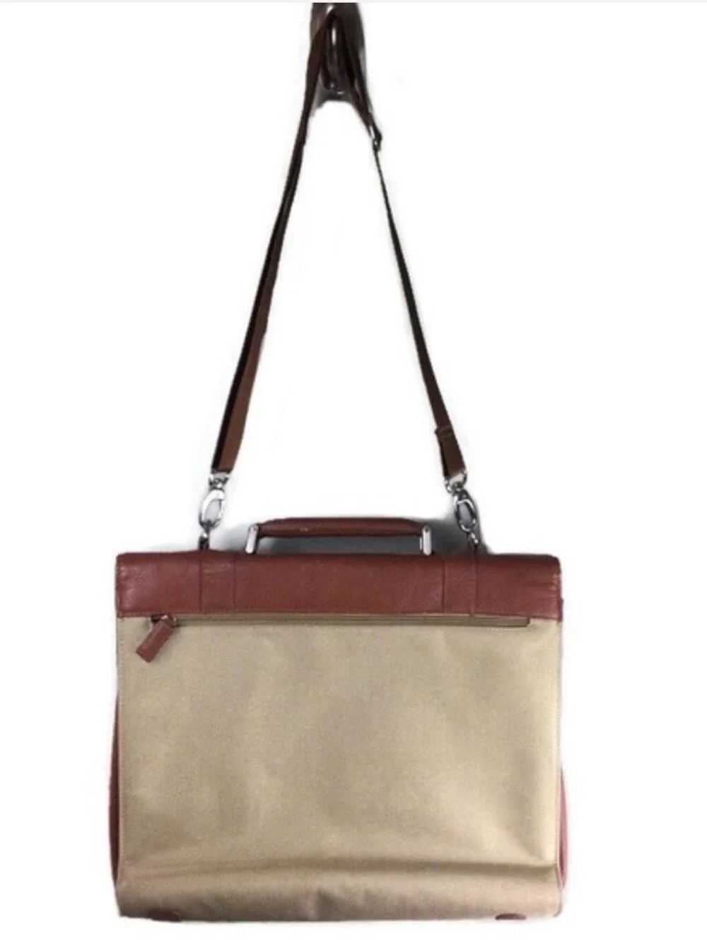 Bosca Leather & Canvas Flap Top Crossbody Messenger Briefcase